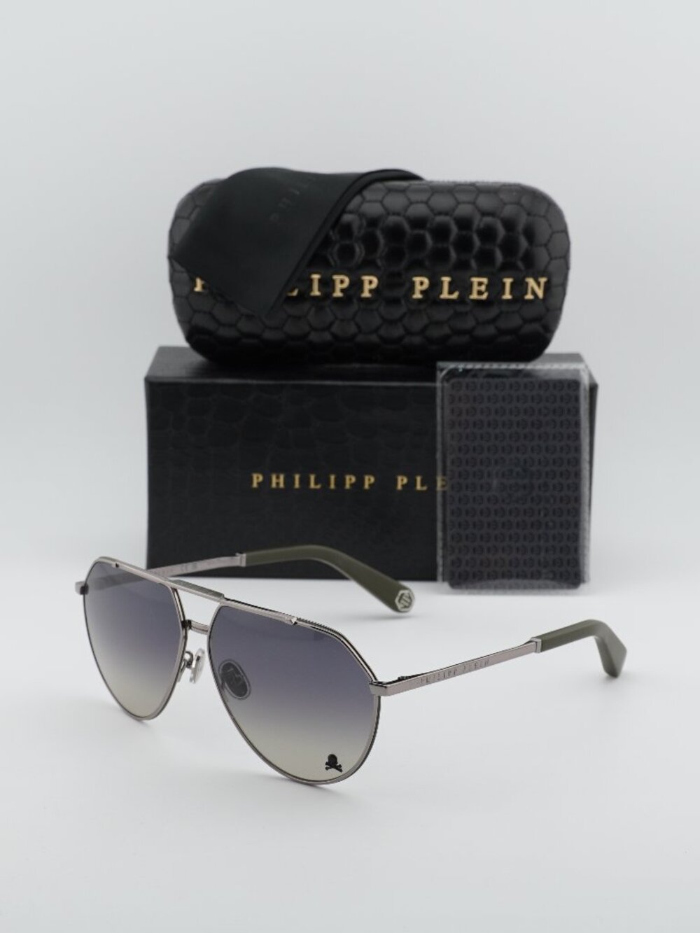 Philipp Plein SPP007V 0508 Aviator Unisex Sunglasses – Gunmetal / Grey